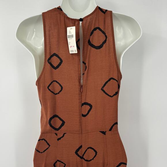 New Eva Franco Jumpsuit Anthropologie Tan Brown Geometric - Picture 5 of 12